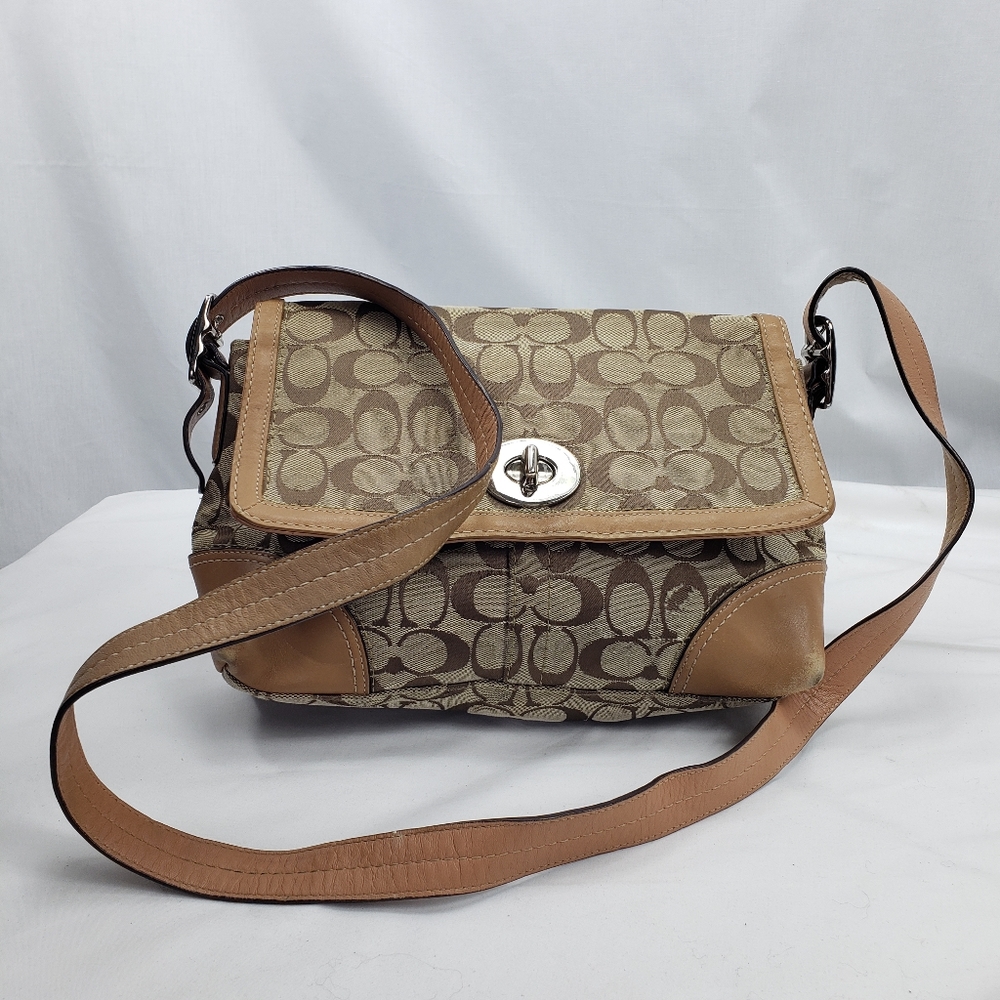 Coach Khaki/Caramel Signature Jacquard with leather trim, L0867-F13066